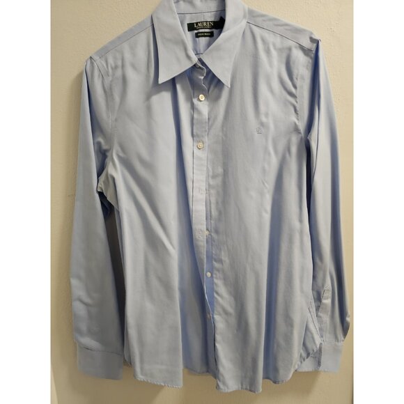 Ralph Lauren Women Light Blue Button Down Business Work Casual Size Large EUC - Picture 1 of 8